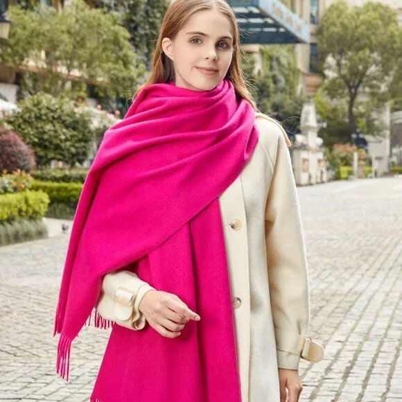 Cozy Cashmere Feel Scarf Rose Pink Long Shawl - Picture 2 of 8